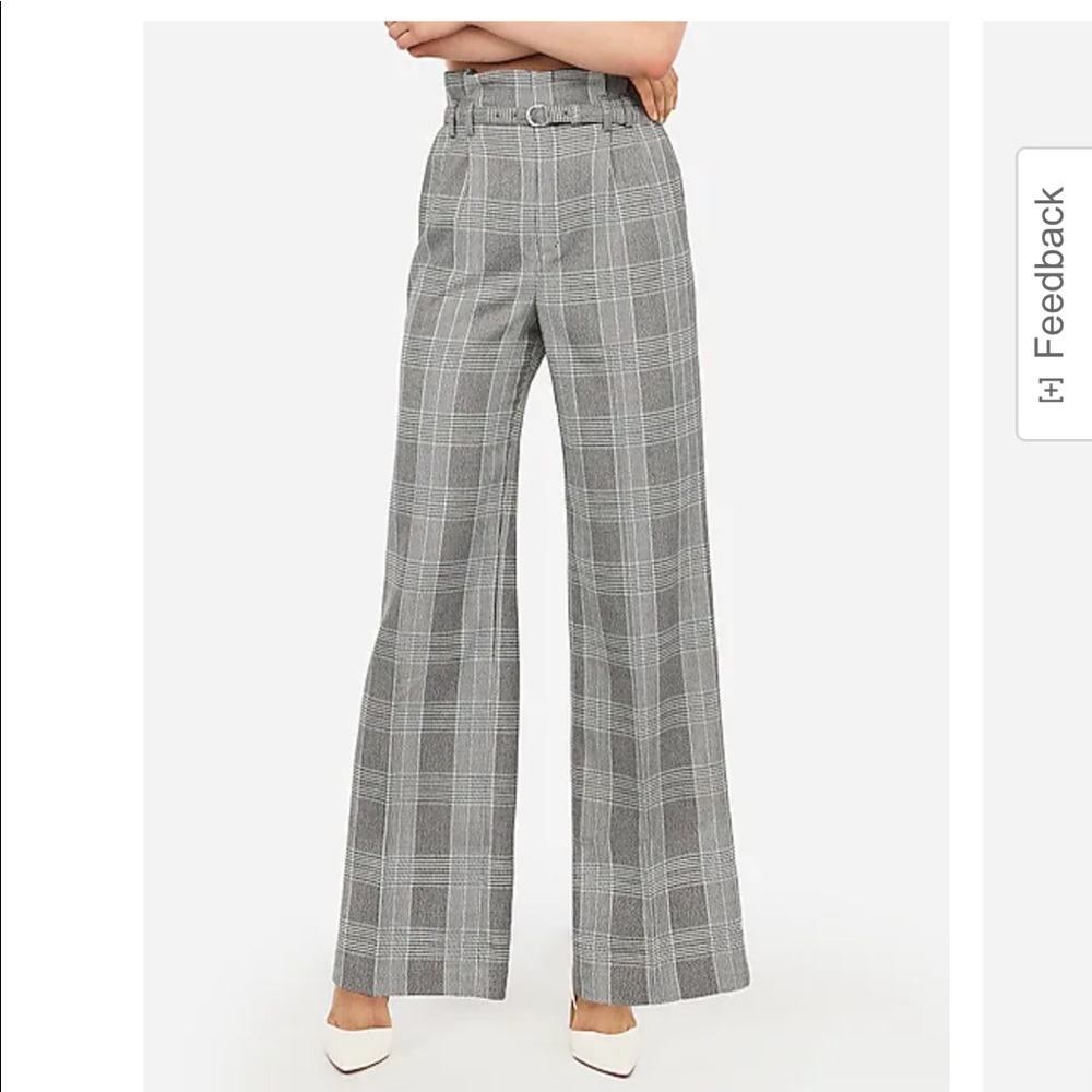 High waisted plaid belted wide leg pant